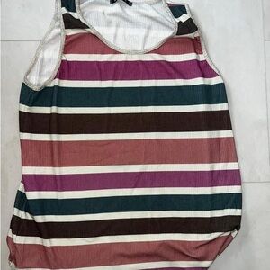 Staccato Striped Sleeveless Tank Top in Pink, Teal & Brown size Large